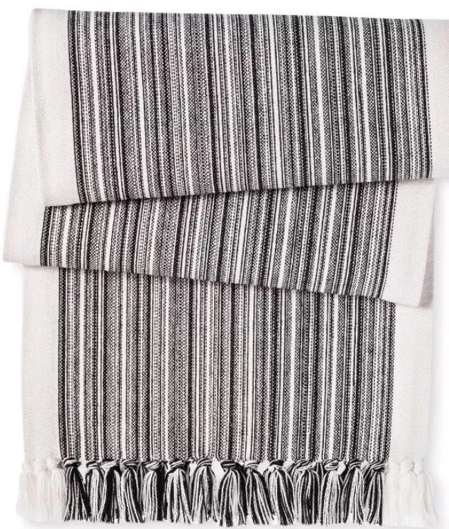 Threshold Variegated Stripe Table Runner Fringe Black Ebony  NWOT 14x72 - Image 1 of 1