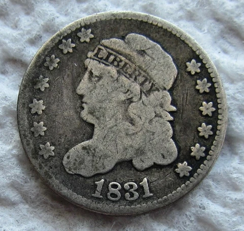 1831 Capped Bust Silver Half Dime Rare Early Date Type Coin Full Date VG Cover
