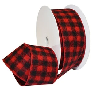 Red Black Buffalo Flannel Plaid 2.5" Wide Wired Ribbon 33 Yd checkered fuzzy - Picture 1 of 1