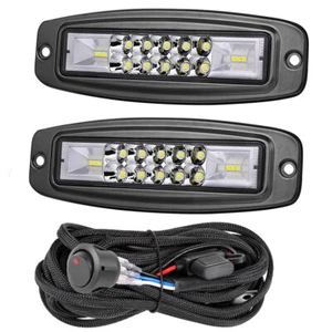 2X 7" Flush Mount LED Pods Work Light Bar Combo Driving Reverse Offroad + Wiring - Picture 1 of 16