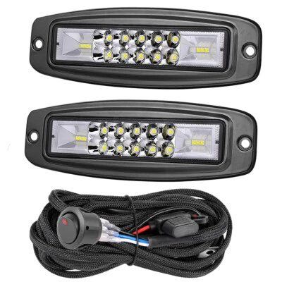 2X 7" Flush Mount LED Pods Work Light Bar Combo Driving Reverse Offroad + Wiring - Image 1 of 4