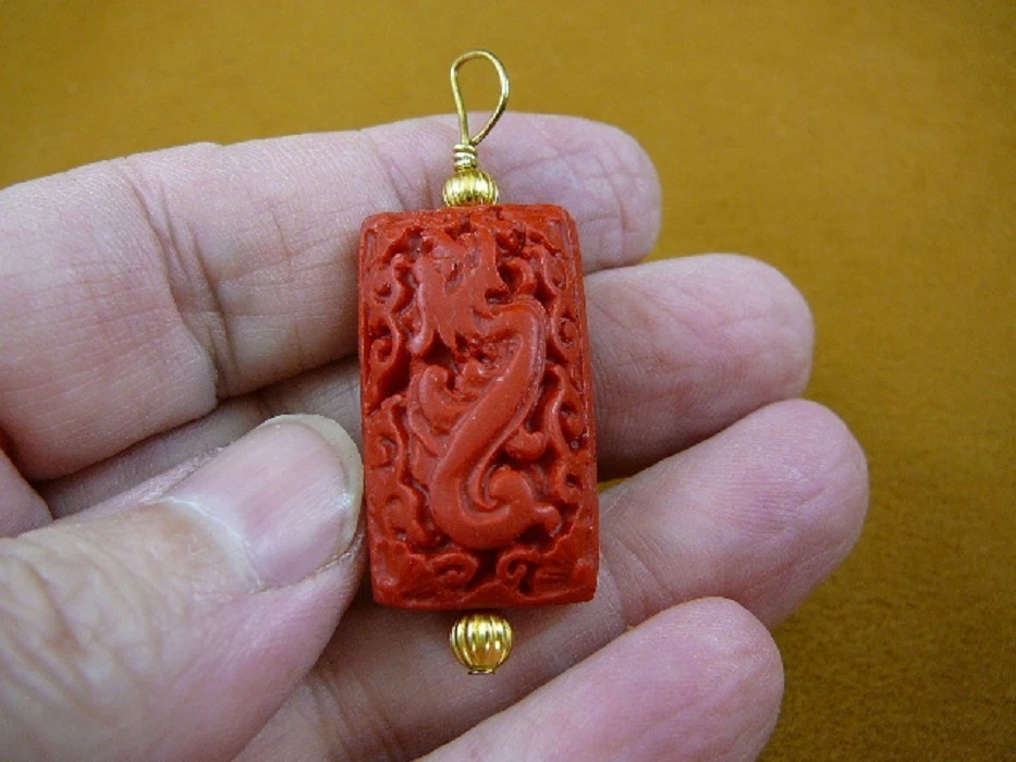 J-1) Collar Colgante Cinabrio Rojo Madera Tallada Laca Flor Cuentas Lazo Joyería  Foto 1 de 1