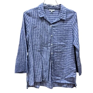 Habitat Clothes to Live in Tunic Top Women Medium M Button Shirt Blue White NEW - Picture 1 of 12