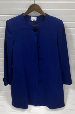 Chaqueta de lana ajustada vintage a medida por Handmacher para mujer traje azul blazer abrigo 8 Foto 1 de 4