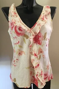 Per Una UK Size 14 (Size 12 Australian) Linen Watercolour Floral Top - Picture 1 of 3