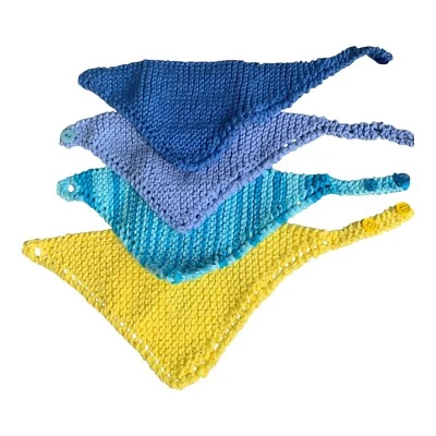 手工针织婴儿 4 件装头巾围兜 100% 棉全新全新带标签盒婴儿淋浴礼物蓝色 — 第 1/4 张图片