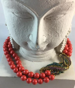 ❤️HEIDI DAUS "SOPHISTICATED SOLUTION" 2-Strand Beaded Necklace ~Coral Color - Picture 1 of 12