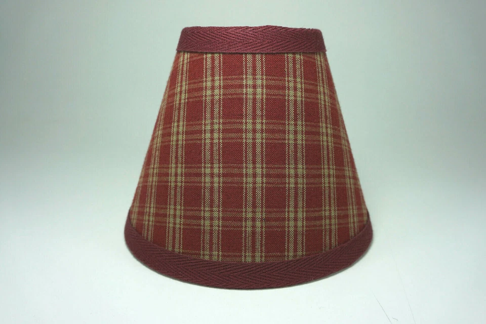 Country Burgundy Sturbridge Plaid Fabric Chandelier Candle Lampshade Lamp Shade - Image 1 of 1