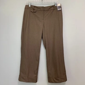 New York & Company Brown Striped Metropolitan Crop Pants Midtown Fit Size 6 NWT - Picture 1 of 9