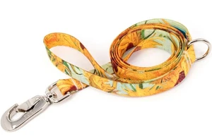 VANGOGH sunflower - 3/4 inch dog leash PREMIUM POLYESTER, fadeproof, made in USA - Picture 1 of 7