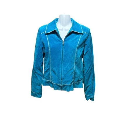 Unbranded Women’s Medium Jacket Teal Suede Leather Long Sleeve Full Zip Lined  - Image 1 of 4