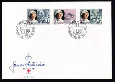 Liechtenstein FDC 1985 Michel 875/77 Gina president Red Cross - Complete Set - Image 1 of 2