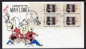 1970 LANDING OF MAYFLOWER (1420) Mr. Zip Blk/4 Ellis Animated H/P FDC QP284 - Picture 1 of 1