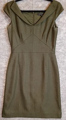 Elegante Vestido Vaina Antonio Melani Talla 6 Verde Cuello Espiga Manga Gorra Foto 1 de 4