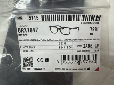 Ray-Ban ORX7047 5196 Matte Black Eyeglass Frame 56mm Authentic Unisex - Image 1 of 4