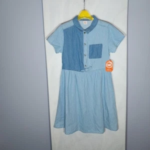 Wonder Nation Girl's Dress Sz XXL (18) Denim Blue Colorblock Tie Front Comfy - Picture 1 of 8