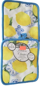 Set of 2 Printed Jumbo Pot Holders (7"x8") CITRUS FRUITS, LEMONS, blue, BH - Picture 1 of 7