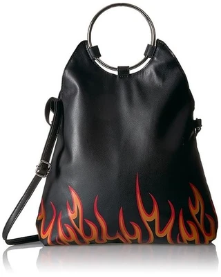 Camiseta e jeans de couro sintético com aba sobre anel bolsa tiracolo nova com etiquetas com chamas - Imagem 1 de 4