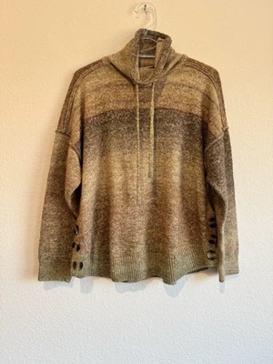 Suéter tejido Westbound Petites para mujer marrón ombre capucha cuello botón acento PXL Foto 1 de 4