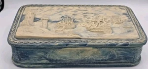 Original Incolay Stein Handarbeit Schmuckkästchen rechteckig Schiff Motiv - Bild 1 von 15