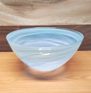 Italian Murano Style White Blue Turquoise Bowl Alabaster Glass 6" x 12" Turkish - Picture 1 of 4