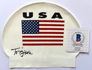 TORRI HUSKE SIGNED USA SWIM CAP TYR 2024 OLYMPICS SWIMMING PARIS GOLD BAS - Picture 1 of 2