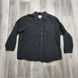 Flax Shirt Men Large Oversized Jeanne Engelhart Black 100% Linen Relaxed - Picture 1 of 6