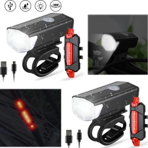 2er Set USB Akku Fahrradlicht Frontlicht mit Rücklicht Fahrradzubehör - Bild 1 von 13