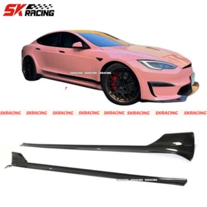 Carbon Fiber Side Skirts Extention Splitter Lip Kit For 2017-2023 Tesla Model S - Picture 1 of 11