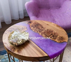 Purple Resin Coffee Table, Epoxy Side Table Live Edge, Handcrafted Console Table - Picture 1 of 3