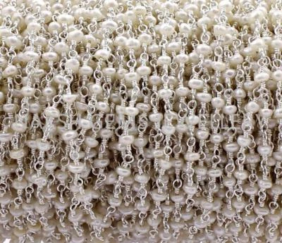 Cadena de rosario de perlas de agua dulce de 3 pies, cadena envuelta en alambre plateado de 3,5-4 mm Foto 1 de 3