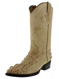 Mens Western Leather Boots Sand Crocodile Head Cut Print Botas Size 13.5 - Picture 1 of 5