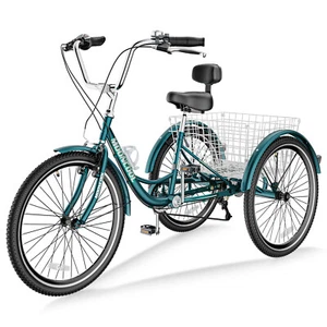 Mooncool 24" 7 Speed Adult Trike Tricycle 3-Wheel Bike with Basket for Shopping - Picture 1 of 8