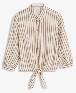 gestreifte Bluse Gr. 52 Weiß Hellbraun Damenbluse 3/4 Arm Hemd Tunika Neu - Bild 1 von 1