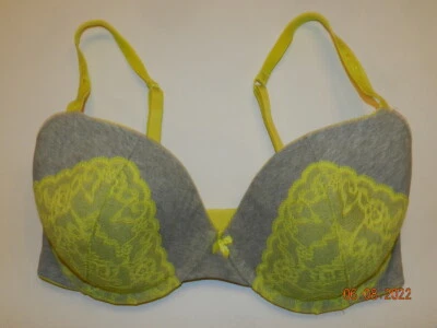 Victoria's Secret Bra Cotton Lingerie Lined Perfect Coverage Gray lime Demi 34DD - Image 1 of 3