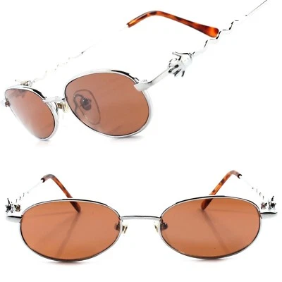 Óculos de sol oval redondo prata engraçado funky funky vintage verdadeiro Deadstock - Imagem 1 de 4