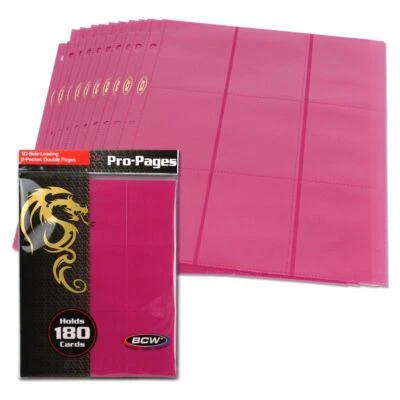 1 paquete de 10 páginas de carpeta profesional rosa BCW 2 5/8" x 3 3/4" carga lateral 18 bolsillos Foto 1 de 4