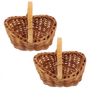 2 Pcs Small Basket Baskets with Handles Rattan Flower Shopping Mini Ornament - Picture 1 of 12