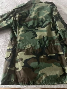 Vintage US ARMY Military Woodland Camo Shirt button down BDU Small long - Picture 1 of 3