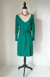 NWT VERTIGO PARIS Knit Sheath Dress Long Sleeve Tie-Waist Teal-Green Sz.L $240 - Picture 1 of 9