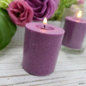 18 Purple Colored Unscented Wax Votive Candle in Glass Holder 24 Hour Burn Time - Picture 1 of 14