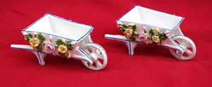 German E Bohne & Sohn Porcelain Pair Wheelbarrow Jardiniere Salt Cellar Rudols - Picture 1 of 7
