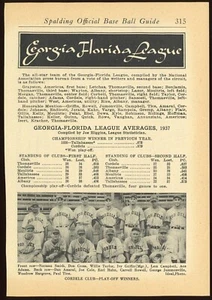 1938 Spalding Baseball Guide Page - Georgia-Florida League Champion Cordele Reds - Bild 1 von 1