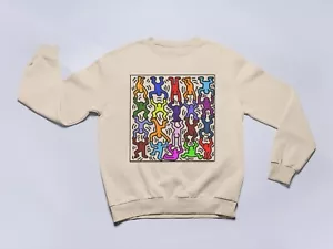 Keith Haring Acrobats Multi-Color Tan Pullover Crewneck Sweatshirt - Bild 1 von 1
