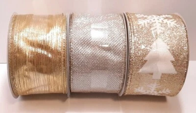 Lot Of 3 Celebrate It Wired Ribbon  25 Foot Rolls Gold Brand New  - Image 1 of 4