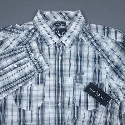 NWT Marc Ecko Men's XL Button-Up Long Sleeve Casual Shirt Black Plaid - Image 1 of 4