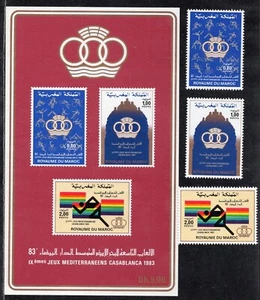 261 - Morocco 1983 - The 9th Mediterranean Games - MNH Set + Souvenir Sheet - Picture 1 of 2
