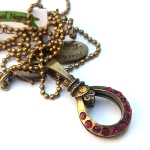 Michal Negrin Necklace Two Sided Teardrop and Yellow Red Swarovski Crystals Gift - Picture 1 of 12