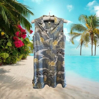Tommy Bahama Tropical Scenery Silk Button Front Shirt Dress Size M Hawaiian - Image 1 of 4