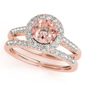 1.40 Ct. Halo Morganite And Diamond Women's Wedding/Engagement Ring in 14k Gold - Picture 1 of 10